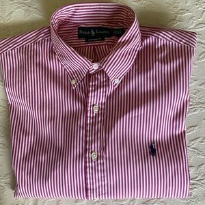 RALPH LAUREN Custom Fit Pink Striped Button Down Dress Shirt Mens 16.5 32/33